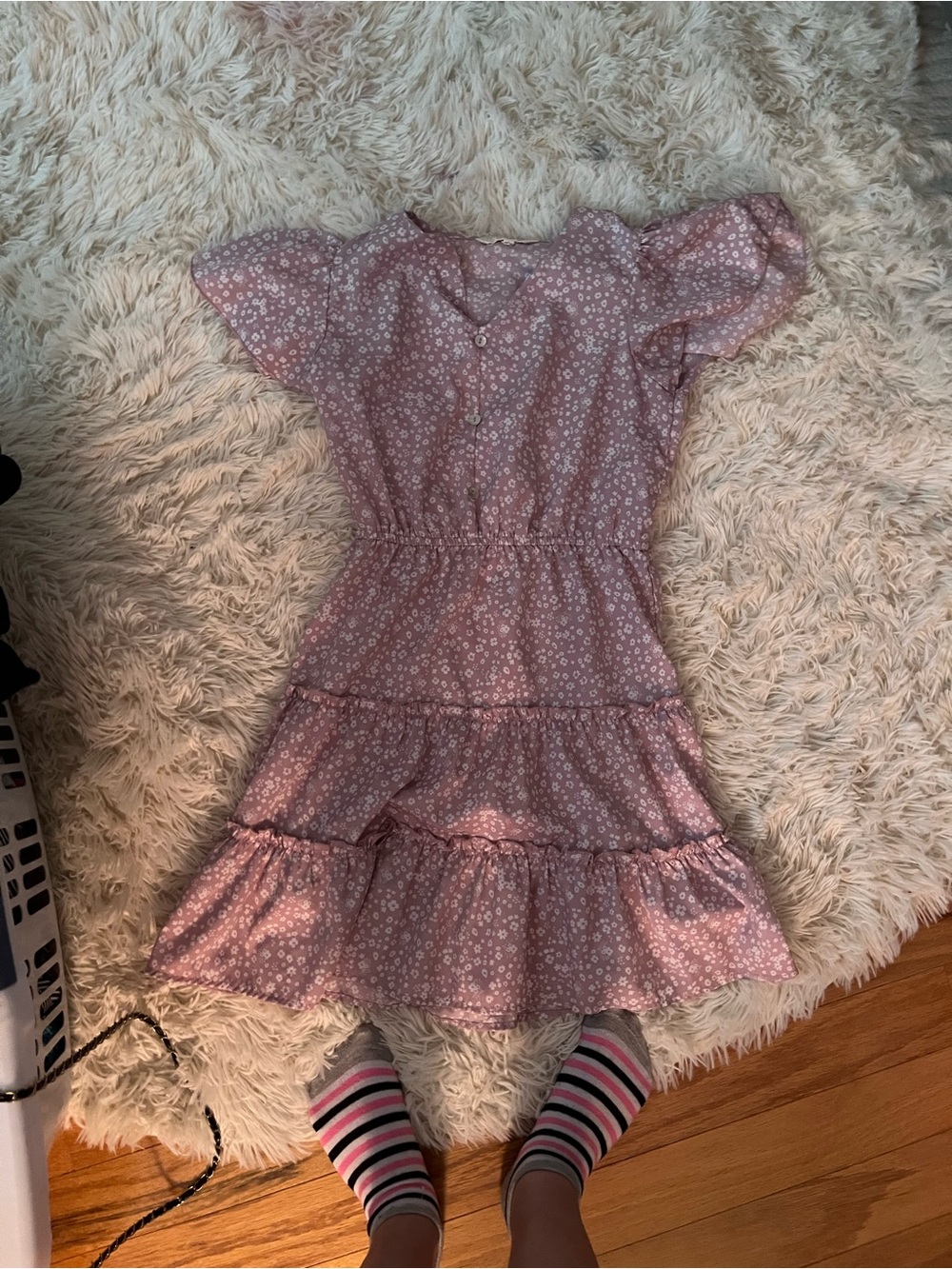 Kids lavender Floral Tiered Dress